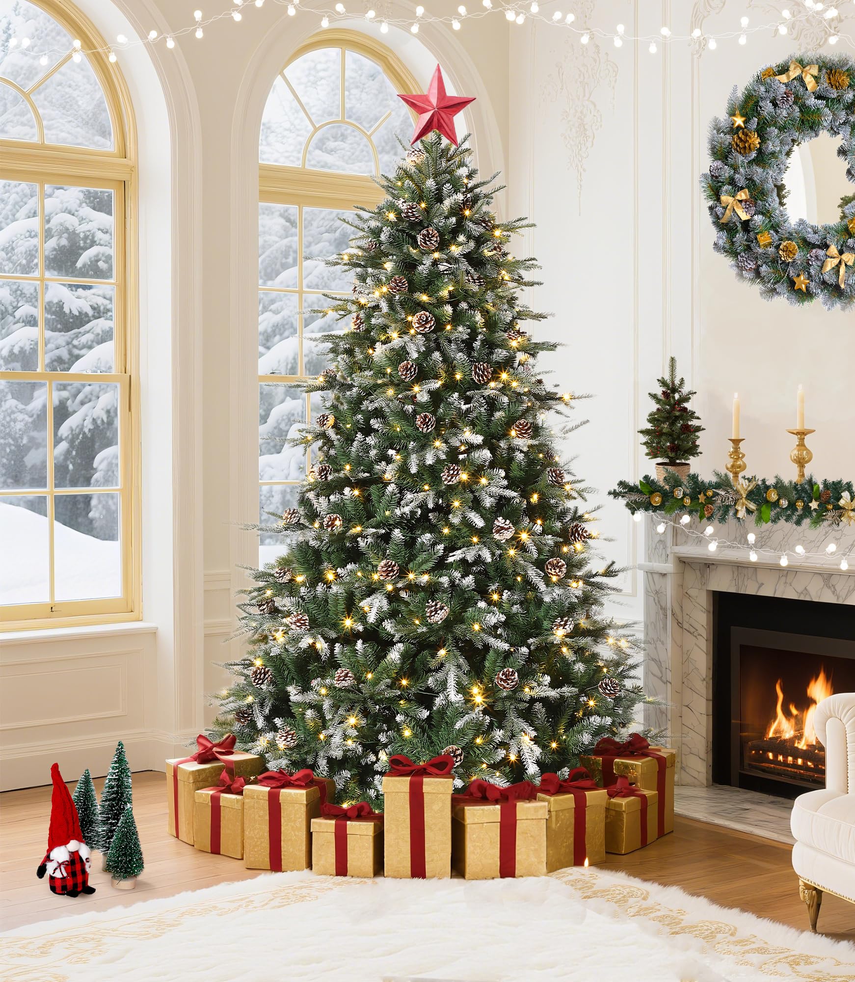 Amazon.com: 6 FT Pre-Lit Snow Flocked Christmas Tree, 8-Modes 300